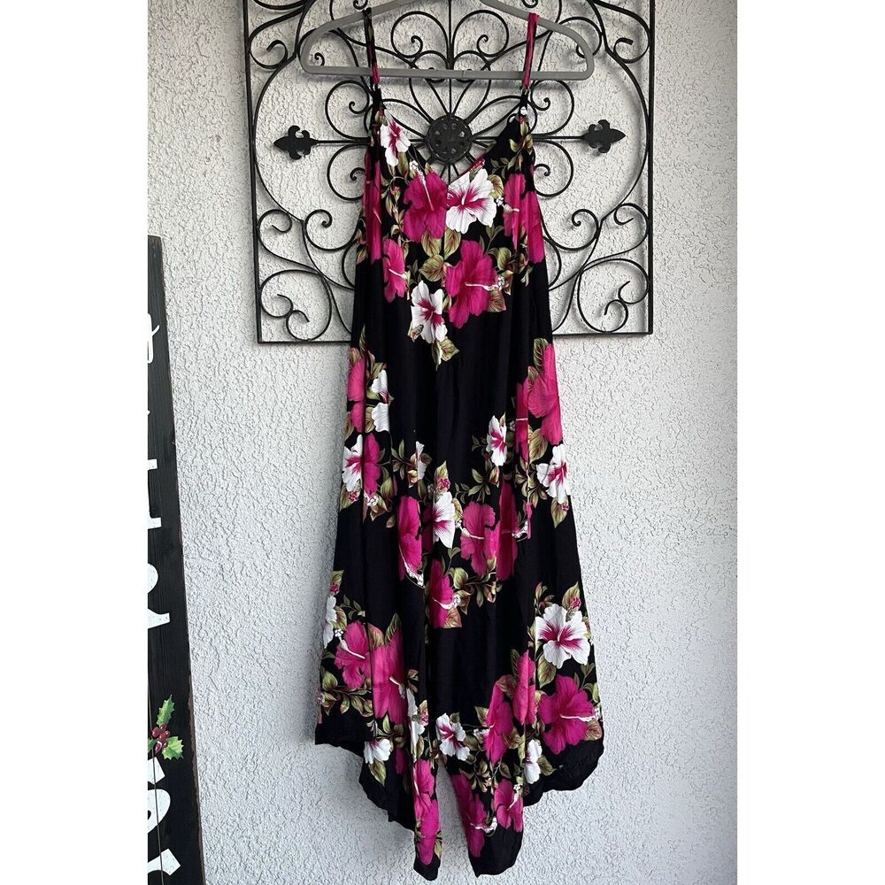Advance Wide Leg Asymmetrical Hem Floral  Romper - Size S/ M - Black/ Pink